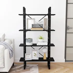 Berkfield 4-Tier Book Cabinet Black 80x30x140 cm Solid Pine Wood