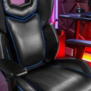 X-Rocker Drogon PC Office Gaming Chair, Ergonomic Computer Desk Chair, Faux Leather with Lumbar Support - BLACK / BLUE