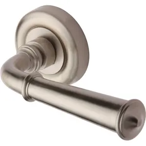 Heritage Door Handle Lever Latch on Round Rose Colonial Design (Set of 2) Satin Nickel