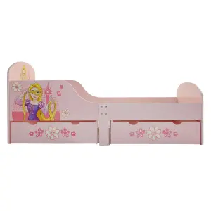 Disney Princess Toddlers Bed with storage, Engineered Wood, Light Pink, W143 X D75 X H64cm