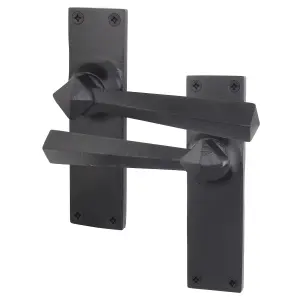 AFIT Black Iron Door Handles - 6 Pairs of Black Antique Internal Lever Latch Handles on Backplate - Tudor Range