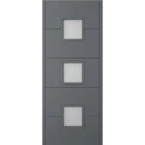 Holma 5 panel Frosted Glazed Shaker Anthracite External Panel Front door, (H)2032mm (W)813mm