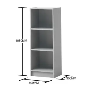 3 Tier Medium Narrow Bookcase Shelving Unit Living Room Office Bedroom Grey