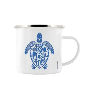 Grindstore Keep The Sea Plastic Free Enamelled Mug White/Blue (One Size)