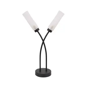 ValueLights Maya 2 Way Curved Arm Cross Over Matt Black Table Lamp for Living Room Hallway Bedside Light