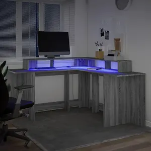 Berkfield Desk with LED Lights Grey Sonoma 152x152x91 cm Engineered Wood