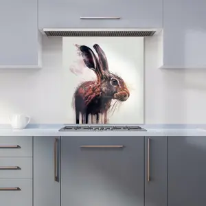 Hare Face Splashart Premium Glass Kitchen Splashback W600mm x H650mm