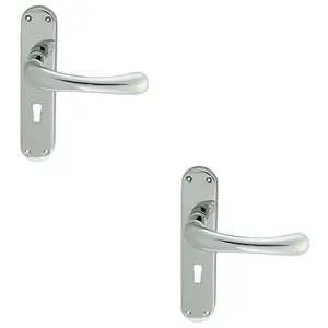 2 PACK - Smooth Rounded Latch & Lock Door Handle - Polished Chrome Lever on Backplate