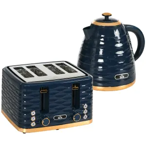 HOMCOM Kettle and Toaster Set 1.7L Rapid Boil Kettle & 4 Slice Toaster Blue