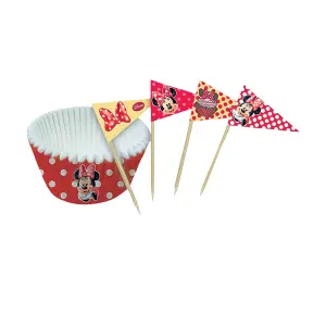 Disney Bistrot Minnie Mouse Muffin Cases With Picks (Pack of 48) Red/White/Yellow (One Size)