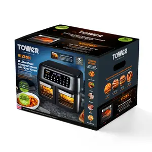 Tower Vortx Vizion Dual Compartment Air Fryer Oven With Digital Touch Panel, 11L, Black