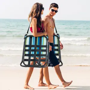 Costway 2 Pack Low Folding Beach Chairs Portable Camping Chairs w/ Quick-Drying Cotton