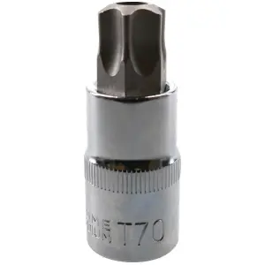 T70 1/2" Drive Tamper Proof Torx Star Bit 54mm Tamper Torx Chrome Vanadium Steel