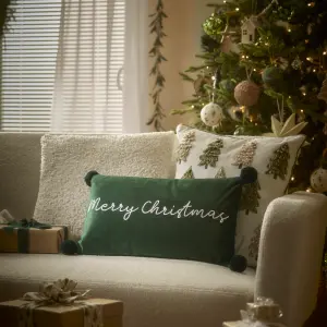 Green Merry Christmas Indoor Christmas Cushion (L)50cm x (W)30cm