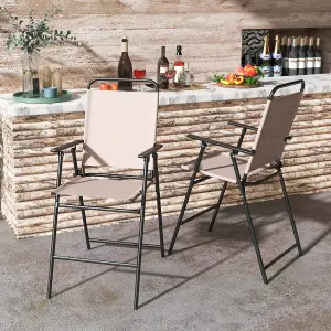 Costway Set of 2 Outdoor Folding Bar Chair Patio Furniture Chair Set W/ Fabric Backrest