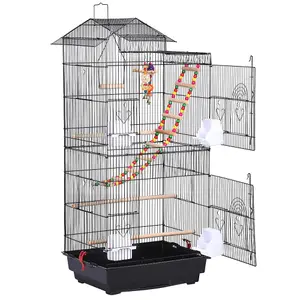 Yaheetech Black Large Roof Top Metal Bird Cage w/ Swing and Ladder