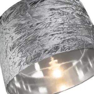 Modern Crushed Velvet Lamp Shade with Shiny Paper Inner Silver / 20cm H x 30cm W x 30cm D