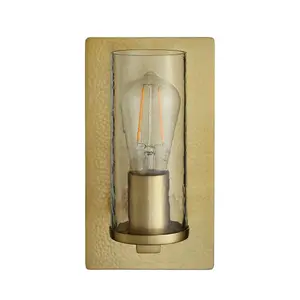 Luminosa Palermo Wall Lamp Hammered Brass Plate, Textured Clear Glass