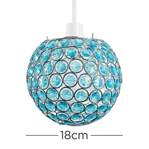 ValueLights Ducy Modern Chrome Globe Ceiling Light Shade with Teal Acrylic Crystal Effect Jewels