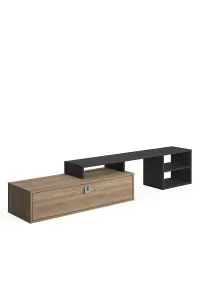 Optimo TV Stand with 4 Shelves and 1 Cabinet, 210 x 40 x 38 cm TV Unit Table for TVs up to 65 inch, Oak/Anthracite