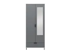 Madrid 2 Door 1 Drawer Mirrored Wardrobe in Grey and White Gloss Finish