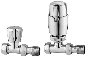 KeenFix Chrome Straight Brass Thermostatic Towle Rail & Radiator Valves