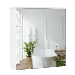 Yaheetech White 2-Tier Wall-Mounted Storage Cabinet with Double Mirror Doors