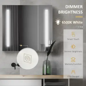 kleankin LED Illuminated Mirror Cabinet with Lights, Touch Switch, for Bathroom