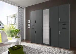 NEW YORK graphite  5 door wardrobe with mirror and drawers