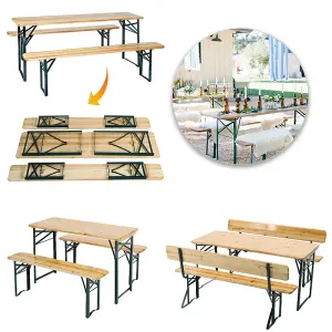 3-Piece Outdoor Natural Garden Foldable Wooden Table Bench Furniture Set