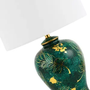 Vivid Emerald Green Ceramic Table Lamp Base with Gold Foil Flowers and Splashes