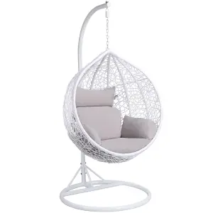 Yaheetech White Hanging Swing Chair with Cushion Garden Patio Rattan Hammock Chair