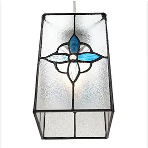 Traditional Clear Glass Tiffany Style Pendant Light Shade with Teal Panels