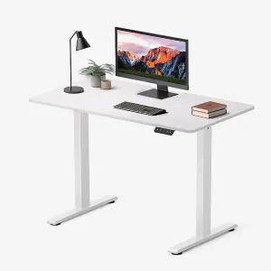 FlexiSpot Adjustable Standing Desk in White with Practical Hook, Cable Management, and Sit-Stand Function for Home Office