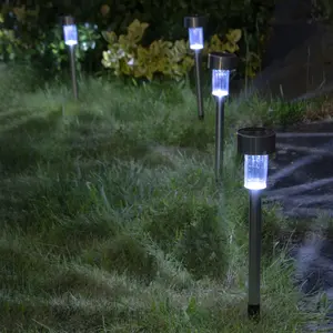 Stainless Steel Low Voltage Solar Powered Integrated LED Metal Pathway Lights Pack