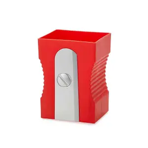 Red Pencil Sharpener Shaped Home Office, School Desk Organiser Plastic Pen Pot Holder