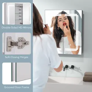 COSTWAY 60 x 70 cm Bathroom Medicine Cabinet w/ Mirror LED Lighted Bathroom Mirror Cabinet