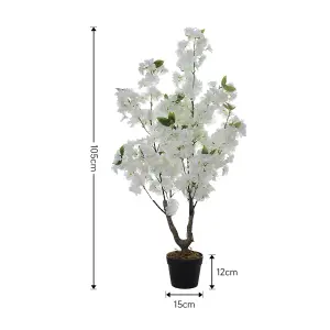 White Artificial Plant Cherry Flower Tree Fake Plant House Plant in Pot H 105 cm