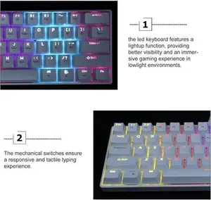 Mechanical Gaming Keyboard With Rgb Backlit 61 Keys Wired Compact Keyboard For