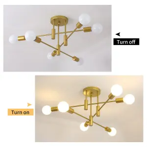 Garwarm Modern 6 Lights Gold Pendant Light Metal Bracket Chandelier