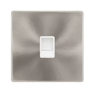 Brushed Steel Screwless Plate Rj11 Socket - White Trim - SE Home