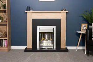 Adam Southwold Fireplace in Oak & Black with Helios Electric Fire in Brushed Steel, 43 Inch