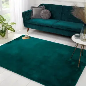 Faux Fur Teal Plain Shaggy Modern Easy to Clean Rug for Living Room and Bedroom-150cm X 200cm