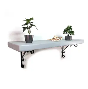 Wooden Rustic Shelf with Bracket WO Black 220mm 9 inches Antique Grey Length of 60cm