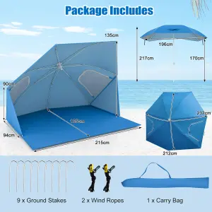 Costway Convertible Beach Tent 2-In-1 Sun Umbrella Beach Shade Shelter 2-4People