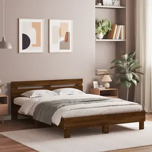 Berkfield Bed Frame with LED without Mattress Brown Oak 140x190 cm