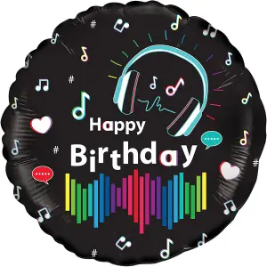 Oaktree Media Music Happy Birthday Foil Balloon Black (One Size)