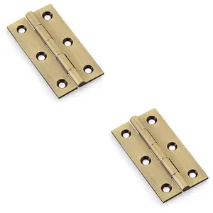 2 PACK - PAIR Solid Brass Cabinet Butt Hinge - 64mm - Antique Brass Premium Cupboard