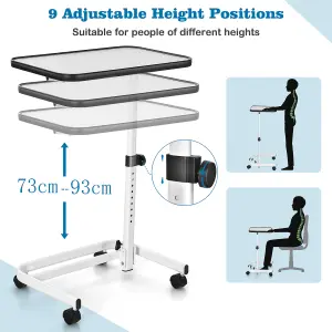 Costway Mobile Overbed Table Height Adjustable Hospital Laptop Table w/ Tilting Top