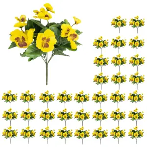 Blooming Artificial - 28cm / 1ft Yellow Faux Pansy Bush Multi-Pack